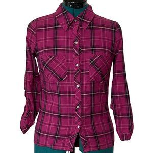 BONGO Brand Button-Down Casual Shirt Pink Plaid 100% Cotton Junior's Size M